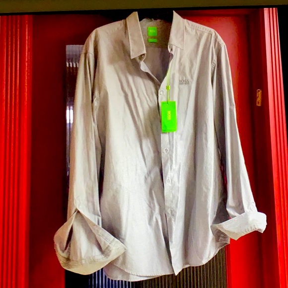 Hugo Boss Gray Modern Fit Logo Shirt New With Tags